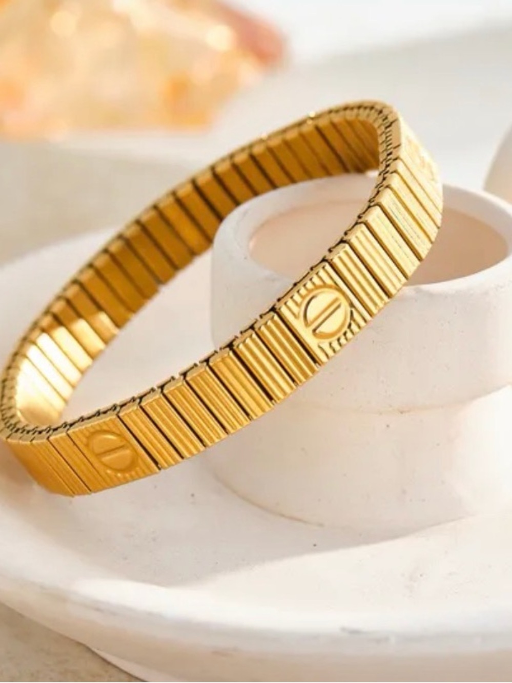 Gold-Tone Ribbed Stretch Bracelet